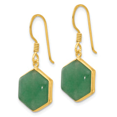 Sterling Silver Gold-plated Polished Hexagon Aventurine Dangle Earrings