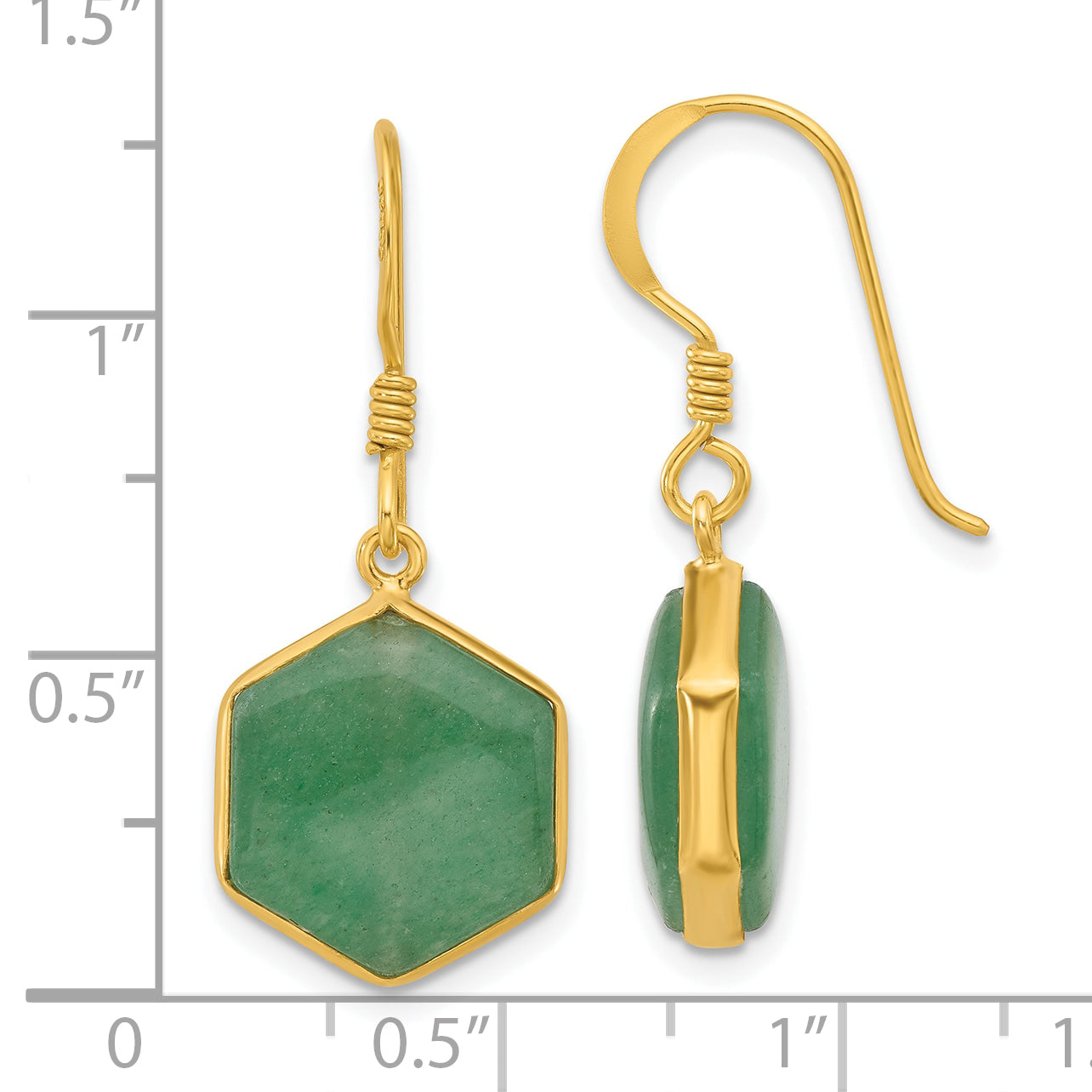 Sterling Silver Gold-plated Polished Hexagon Aventurine Dangle Earrings