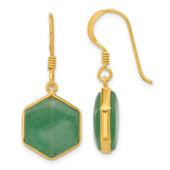 Sterling Silver Gold-plated Polished Hexagon Aventurine Dangle Earrings