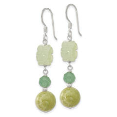 Sterling Silver Polished Aventurine & Jade Flower Dangle Earrings