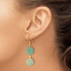 Sterling Silver Gold-pltd Hexagon Aventurine & Swirl Jade Dangle Earrings