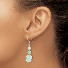 Sterling Silver Polished Amazonite Beads & Rose Dangle Earrings