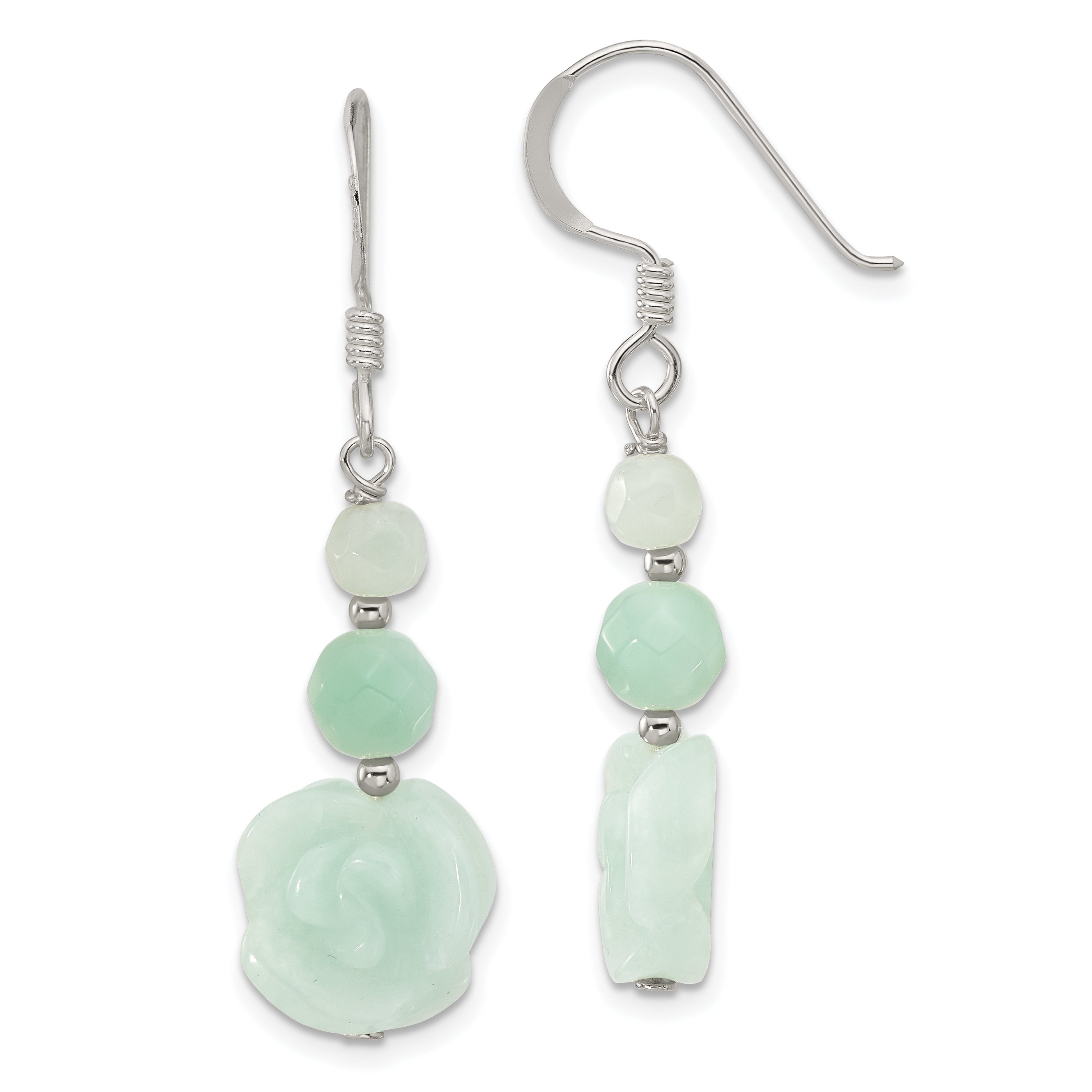 Sterling Silver Polished Amazonite Beads & Rose Dangle Earrings