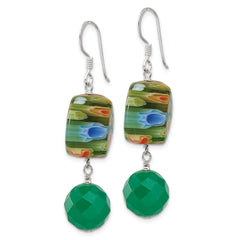 Sterling Silver Polished Aventurine & Kangsai Glass Bead Dangle Earrings