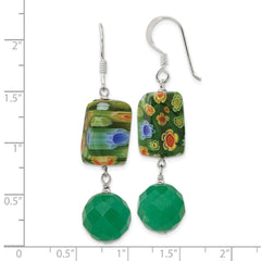 Sterling Silver Polished Aventurine & Kangsai Glass Bead Dangle Earrings