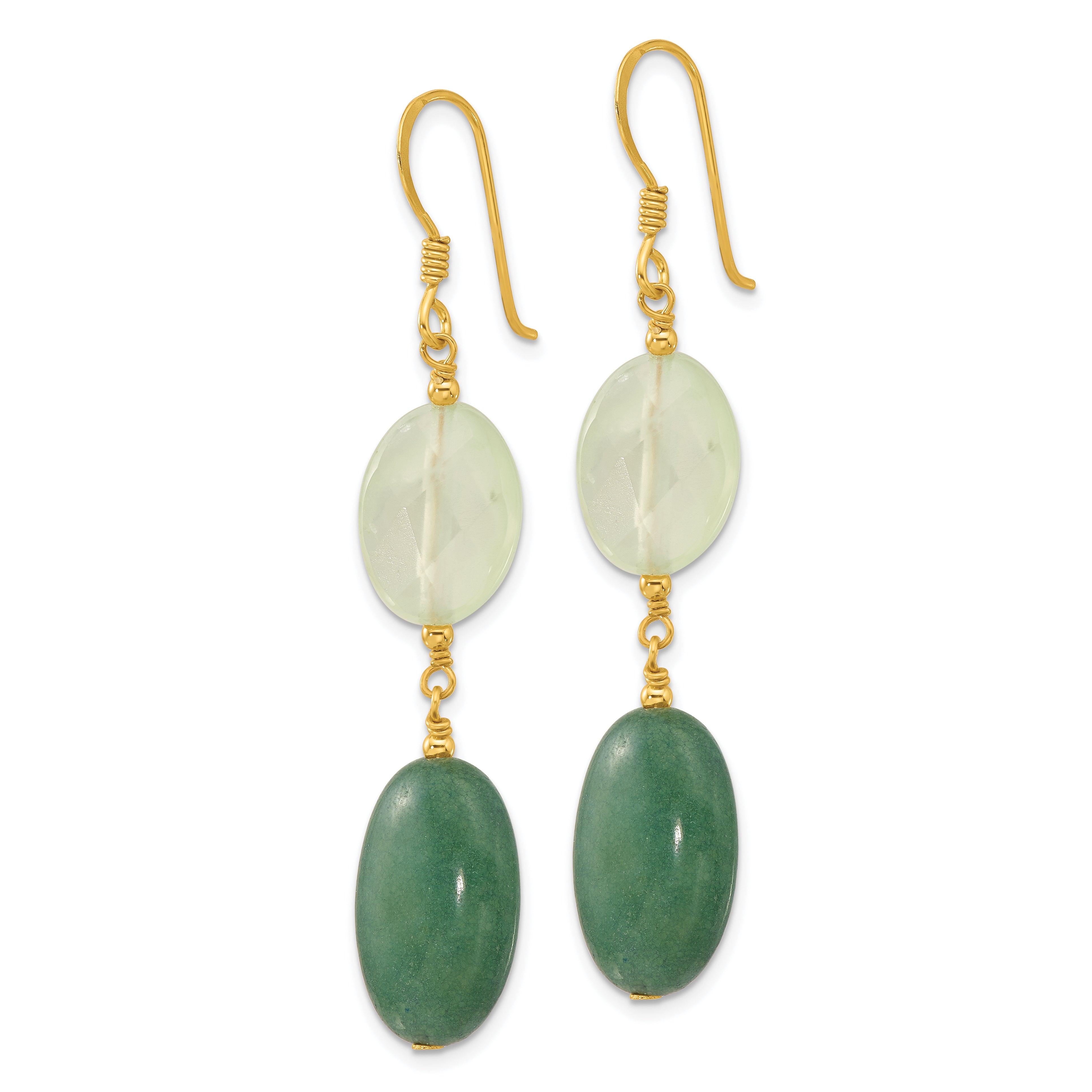 Sterling Silver Gold-plated Polished Green Agate & Prehnite Dangle Earrings