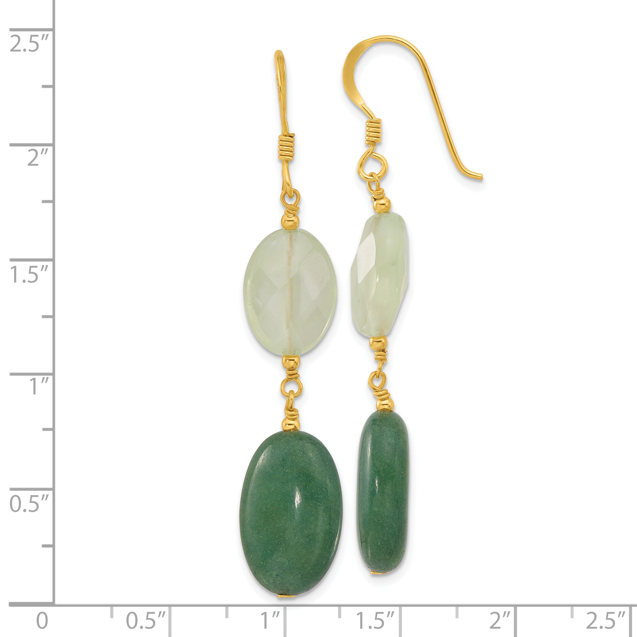 Sterling Silver Gold-plated Polished Green Agate & Prehnite Dangle Earrings