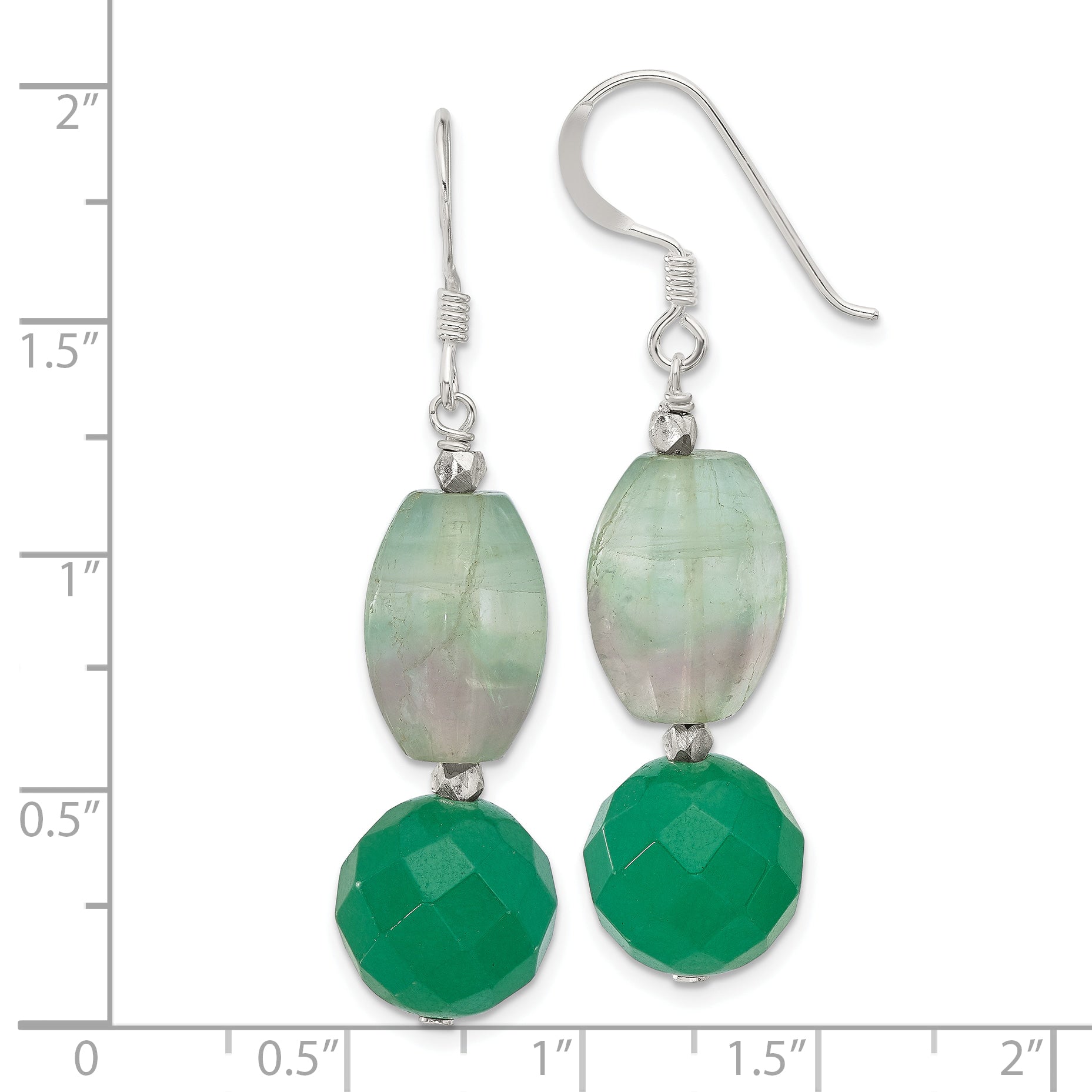 Sterling Silver Polished Aventurine & Fluorite Dangle Earrings