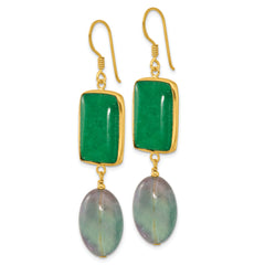 Sterling Silver Gold-plated Polished Aventurine & Fluorite Dangle Earrings