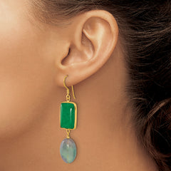 Sterling Silver Gold-plated Polished Aventurine & Fluorite Dangle Earrings