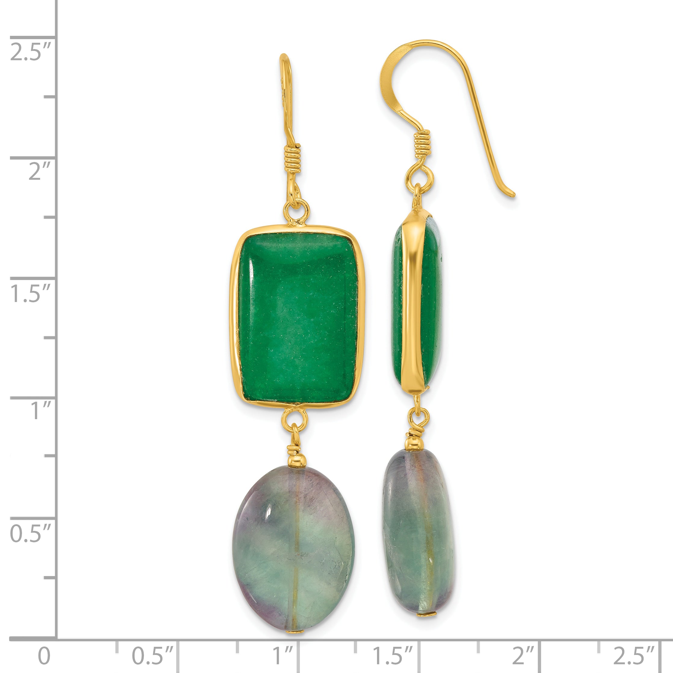 Sterling Silver Gold-plated Polished Aventurine & Fluorite Dangle Earrings