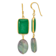 Sterling Silver Gold-plated Polished Aventurine & Fluorite Dangle Earrings