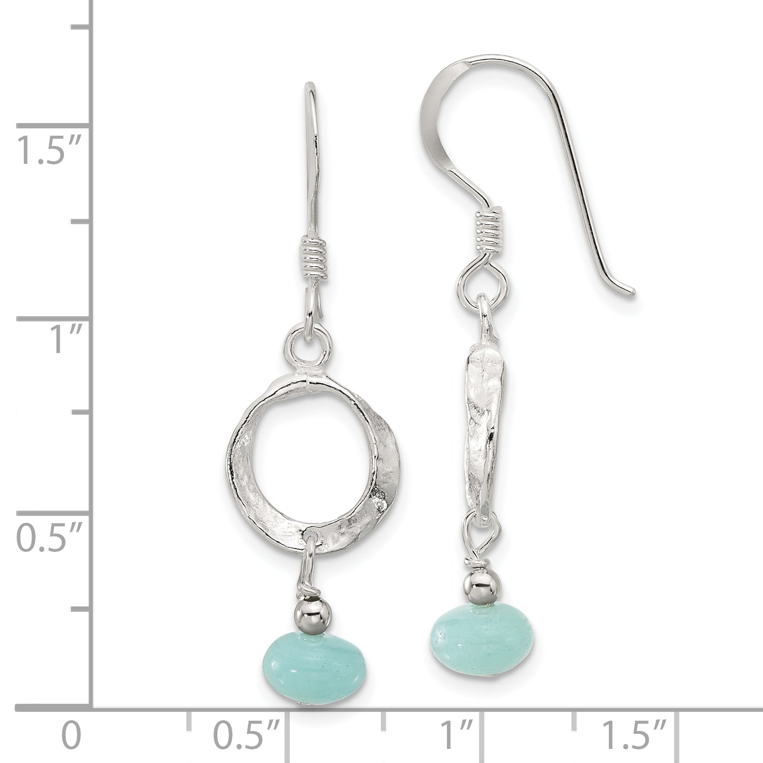 Sterling Silver Polished & Textured Circle Amazonite Dangle Earrings