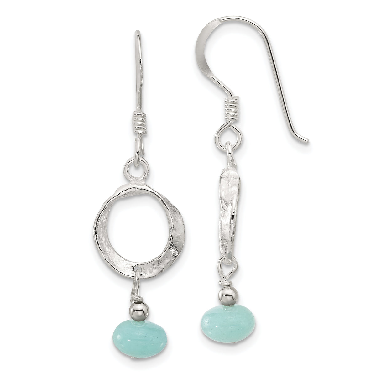 Sterling Silver Polished & Textured Circle Amazonite Dangle Earrings