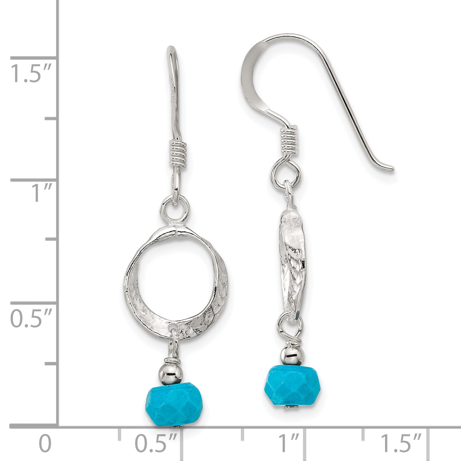 Sterling Silver Polished & Textured Circle Recon. Magnesite Dangle Earrings