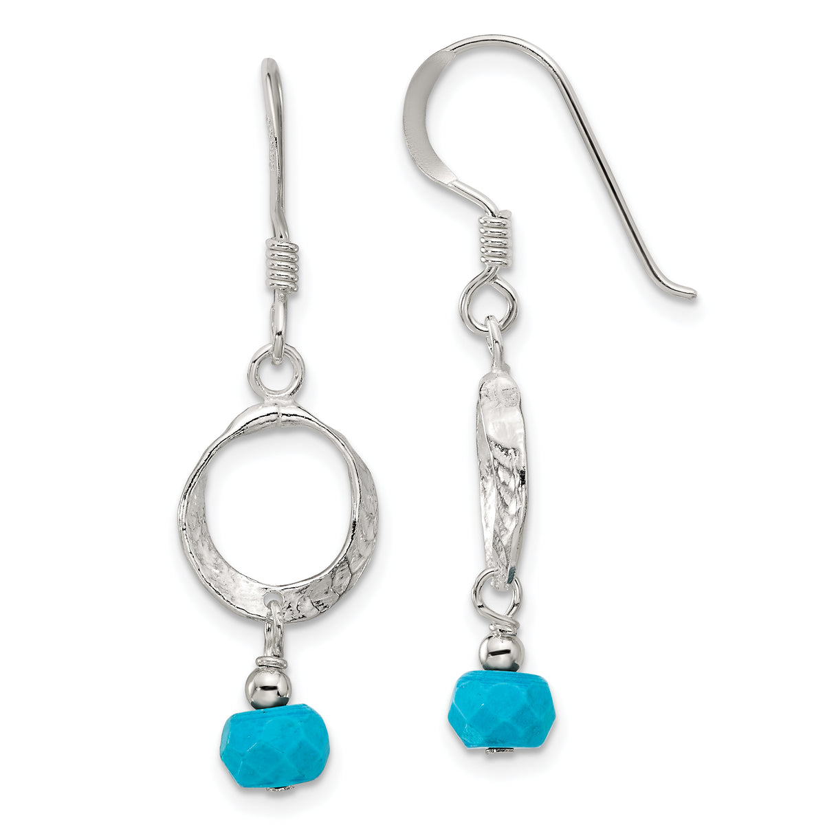 Sterling Silver Polished & Textured Circle Recon. Magnesite Dangle Earrings