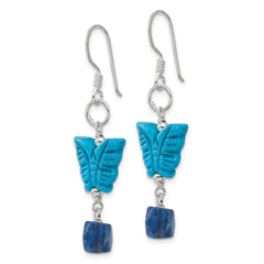 Sterling Silver Polished Lapis & Dyed Howlite Butterfly Dangle Earrings