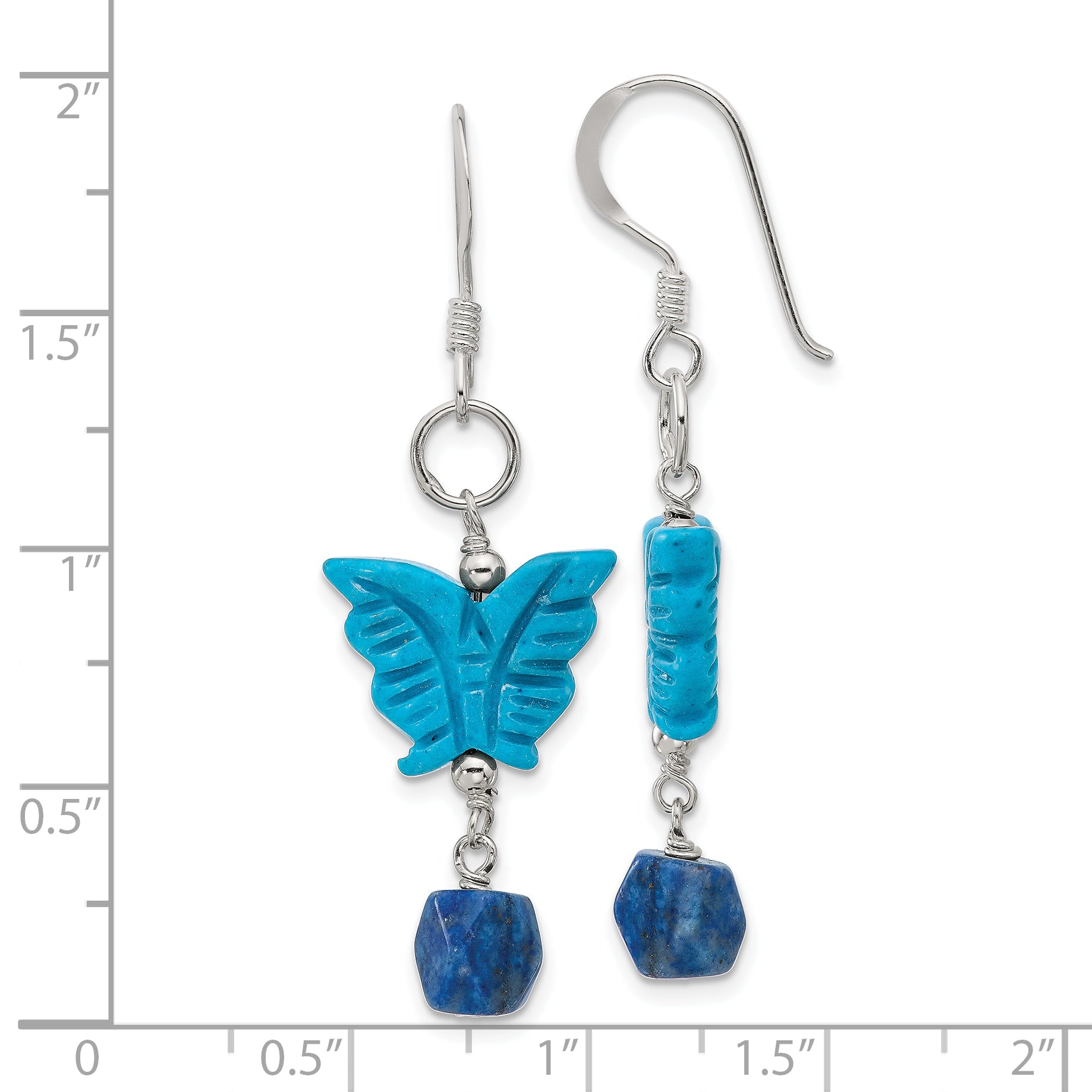 Sterling Silver Polished Lapis & Dyed Howlite Butterfly Dangle Earrings