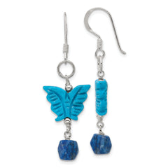 Sterling Silver Polished Lapis & Dyed Howlite Butterfly Dangle Earrings