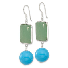 Sterling Silver Polished Aventurine & Recon. Turquoise Dangle Earrings