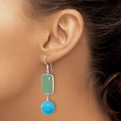 Sterling Silver Polished Aventurine & Recon. Turquoise Dangle Earrings