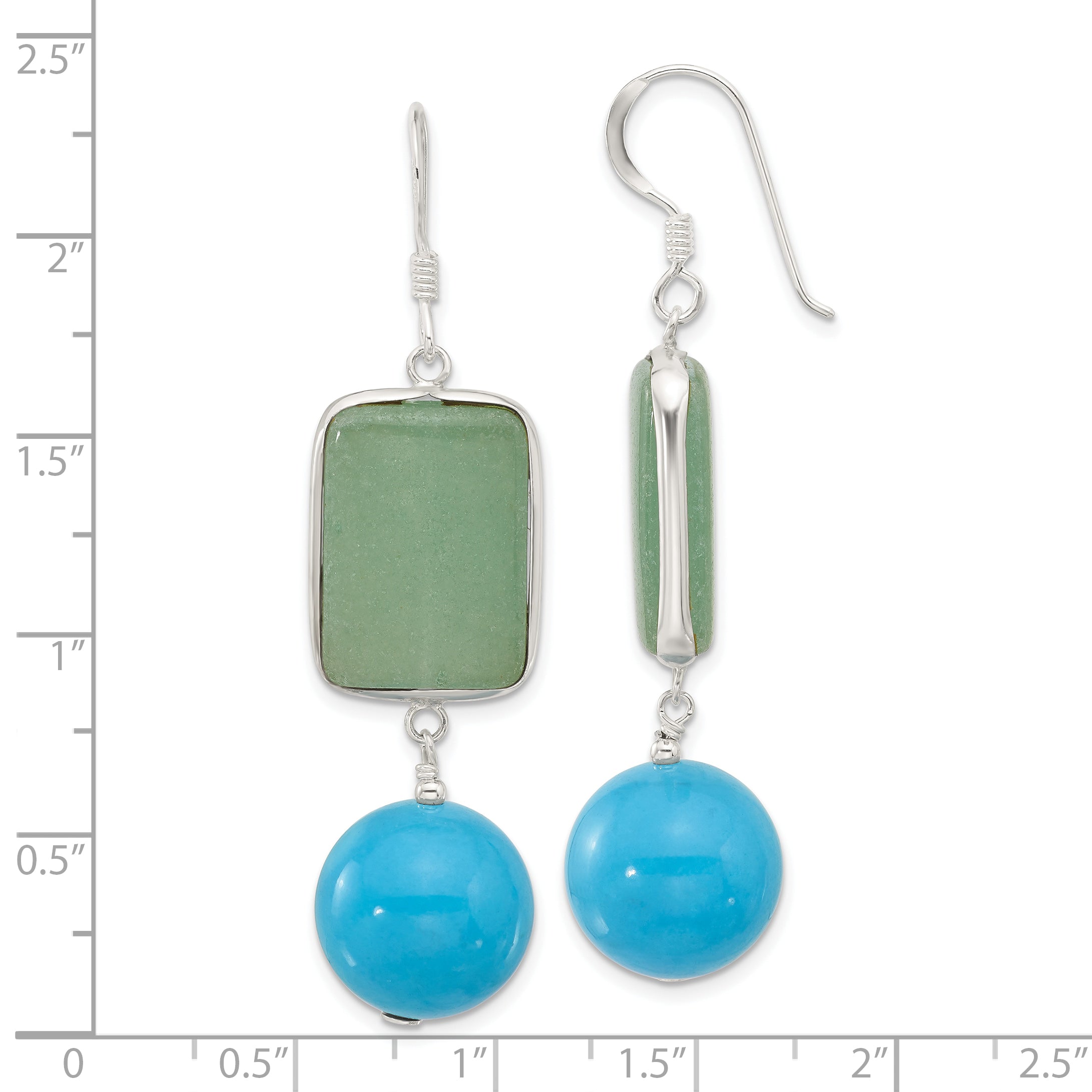 Sterling Silver Polished Aventurine & Recon. Turquoise Dangle Earrings