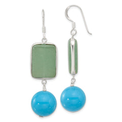 Sterling Silver Polished Aventurine & Recon. Turquoise Dangle Earrings