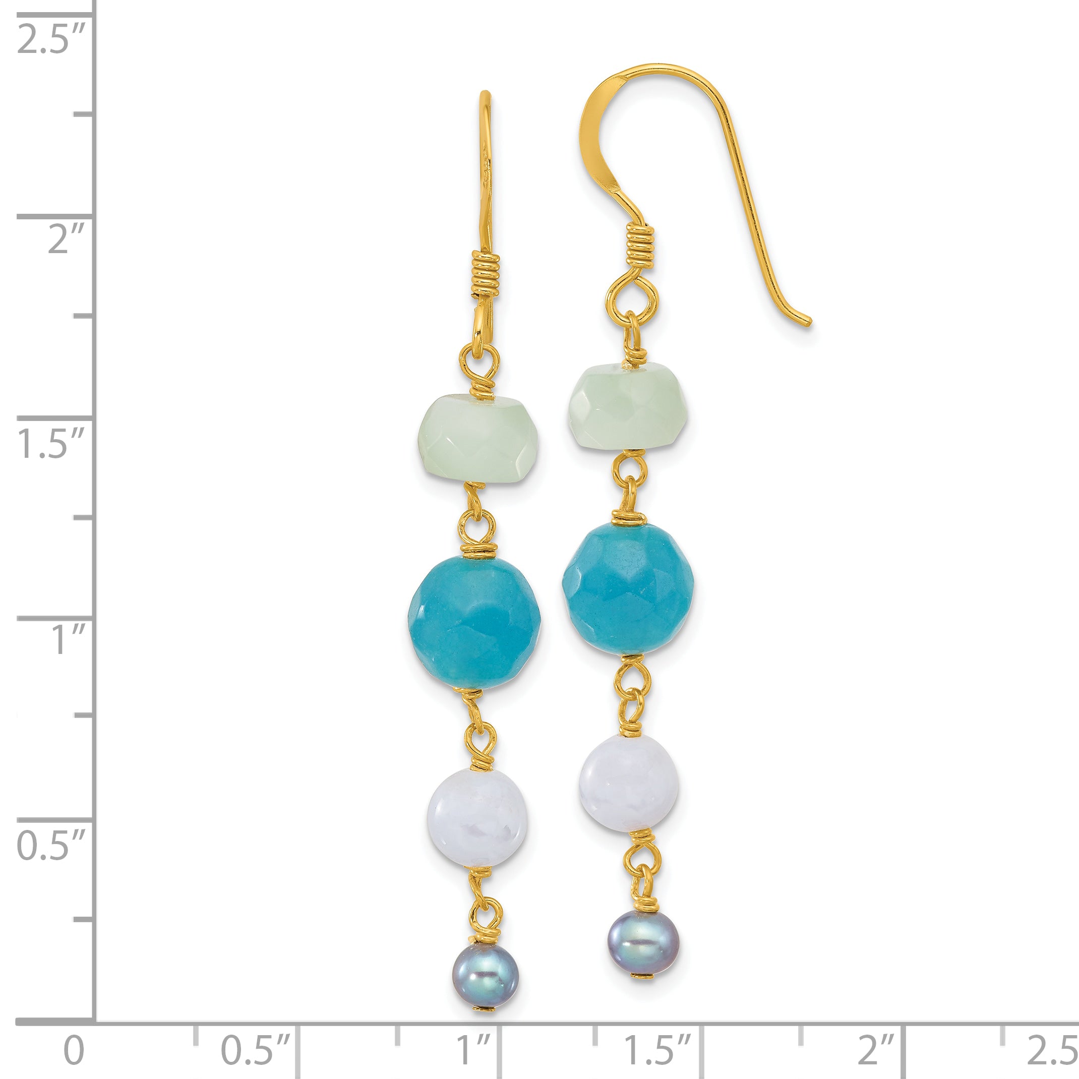 Sterling Silver Gold-plated FWC Pearl/Amazonite/Agate/Jade Earrings