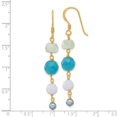 Sterling Silver Gold-plated FWC Pearl/Amazonite/Agate/Jade Earrings