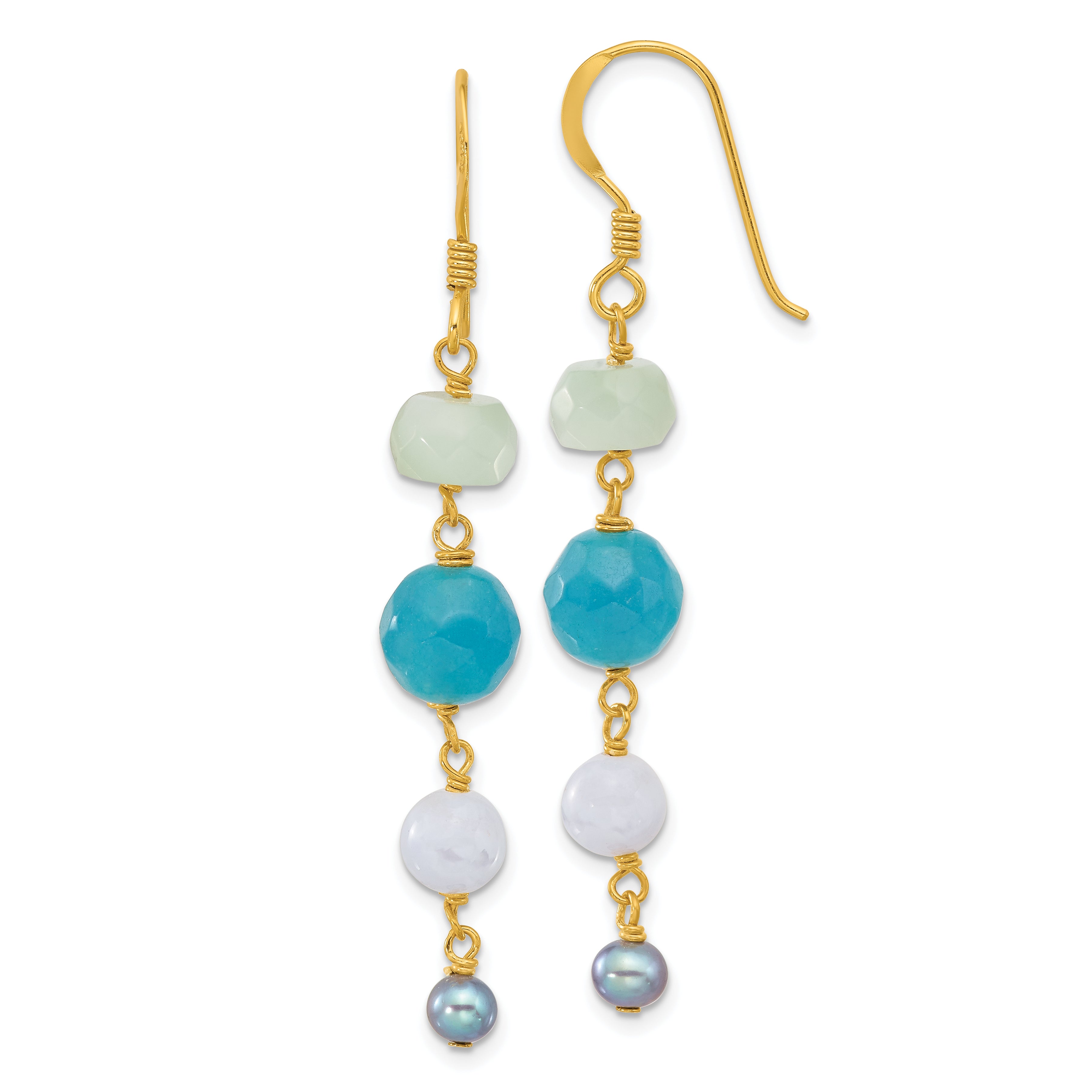 Sterling Silver Gold-plated FWC Pearl/Amazonite/Agate/Jade Earrings