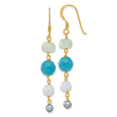 Sterling Silver Gold-plated FWC Pearl/Amazonite/Agate/Jade Earrings