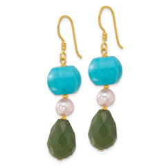 Sterling Silver Gold-pltd FWC Pearl Aventurine & Recon. Turquoise Earrings