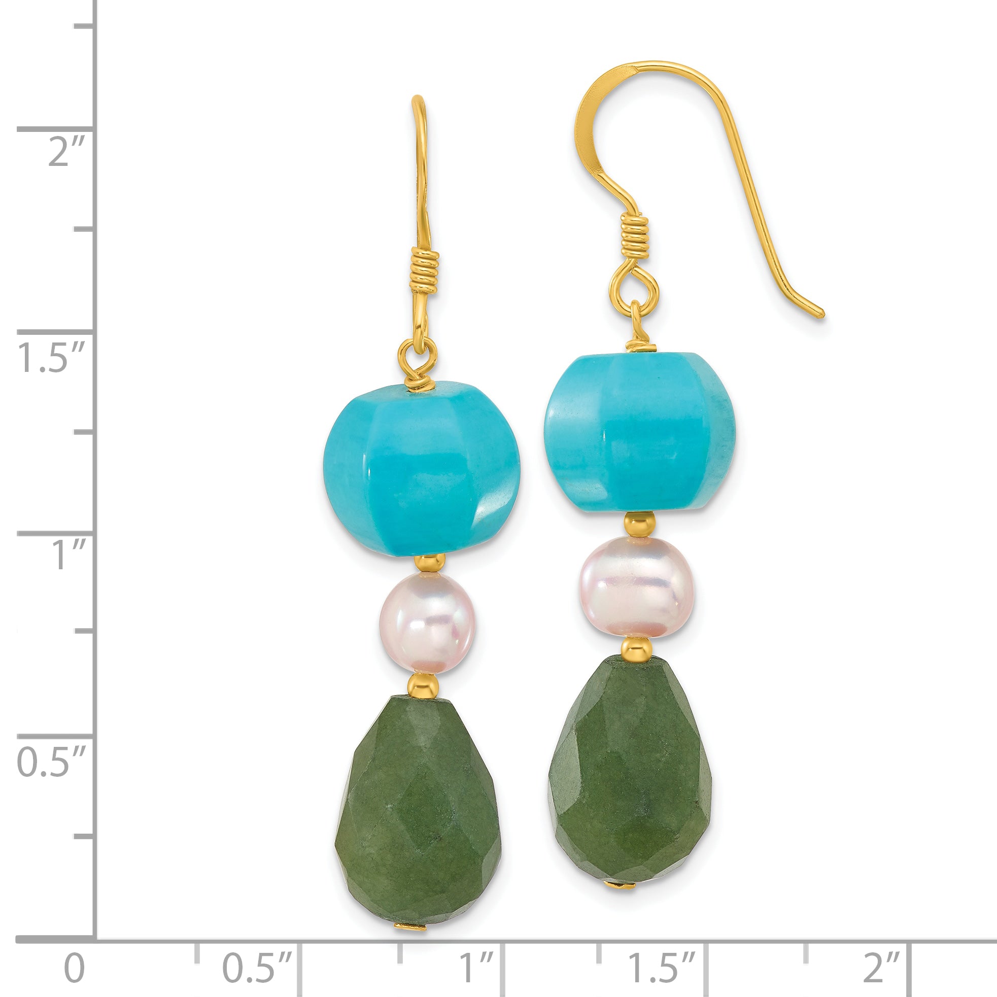 Sterling Silver Gold-pltd FWC Pearl Aventurine & Recon. Turquoise Earrings