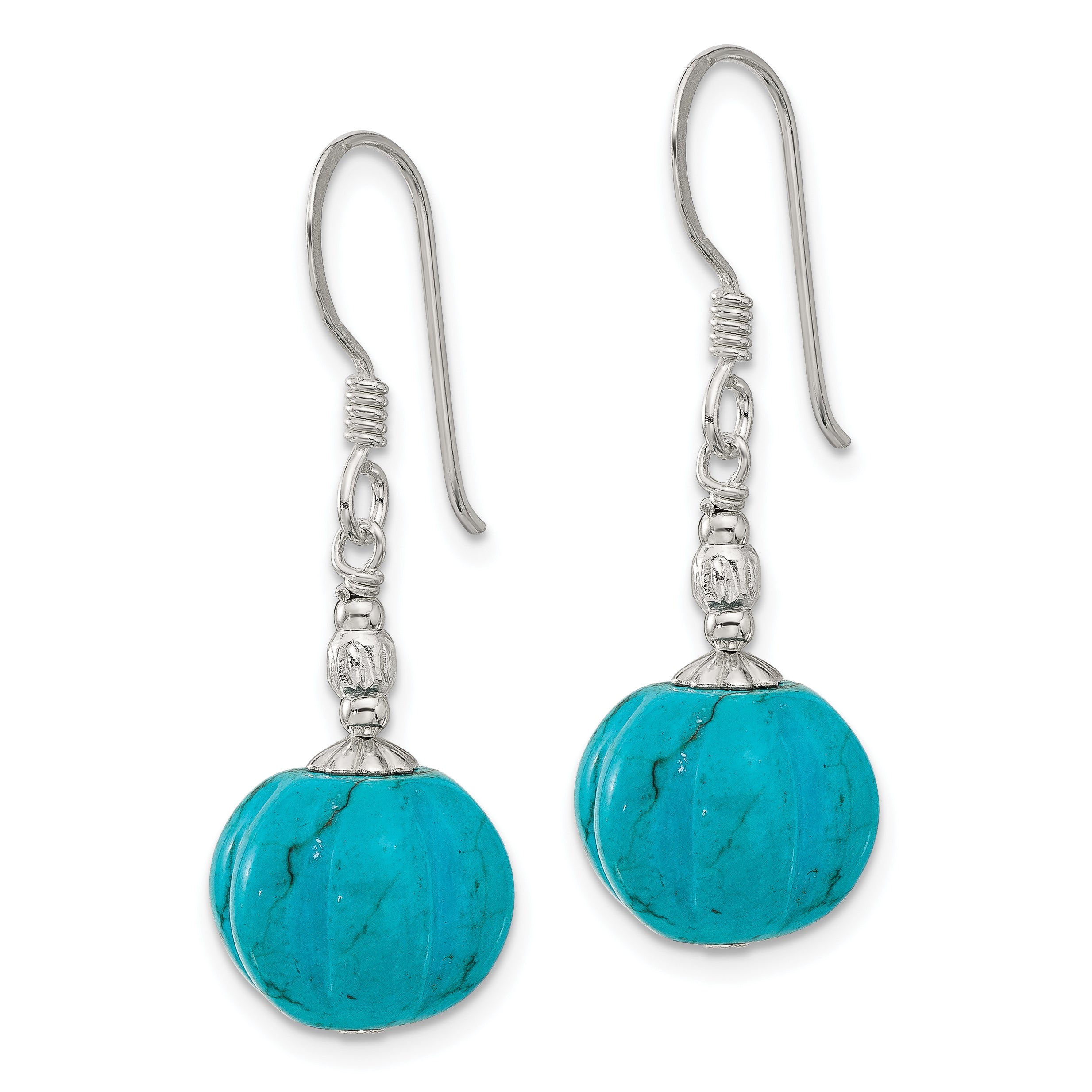 Sterling Silver Polished & Textured Dyed Howlite Dangle Earrings