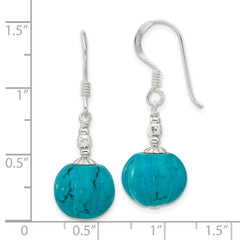 Sterling Silver Polished & Textured Dyed Howlite Dangle Earrings