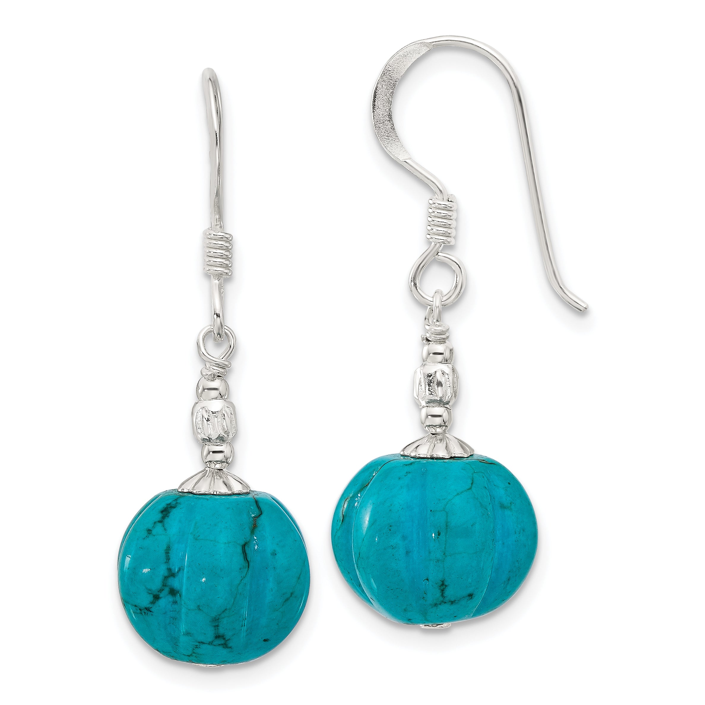 Sterling Silver Polished & Textured Dyed Howlite Dangle Earrings