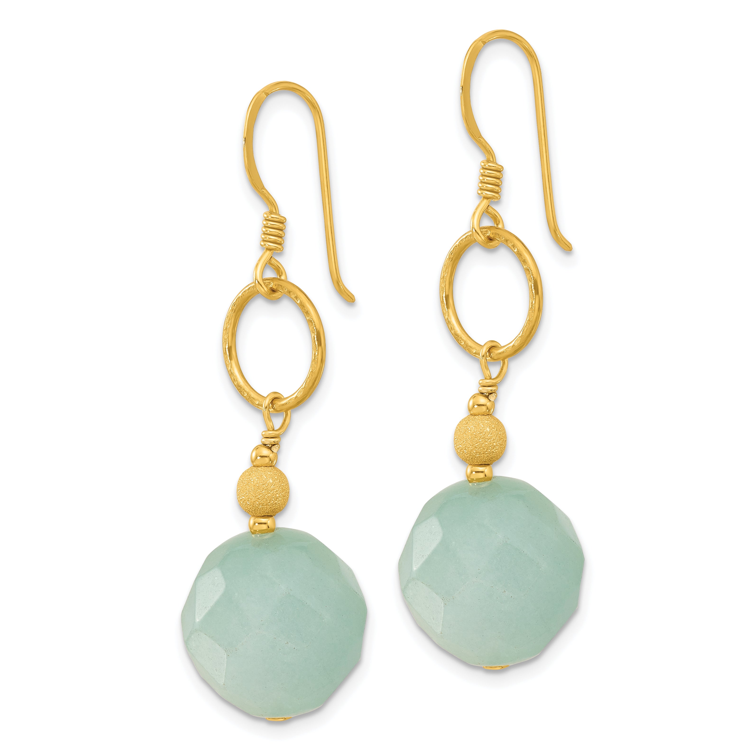 Sterling Silver Gold-plated Polished & Laser-cut Hammered Circle Amazonite Dangle Earrings