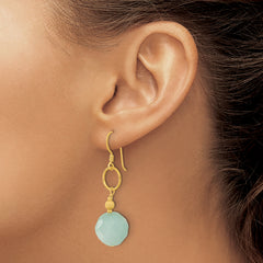 Sterling Silver Gold-plated Polished & Laser-cut Hammered Circle Amazonite Dangle Earrings