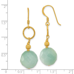 Sterling Silver Gold-plated Polished & Laser-cut Hammered Circle Amazonite Dangle Earrings