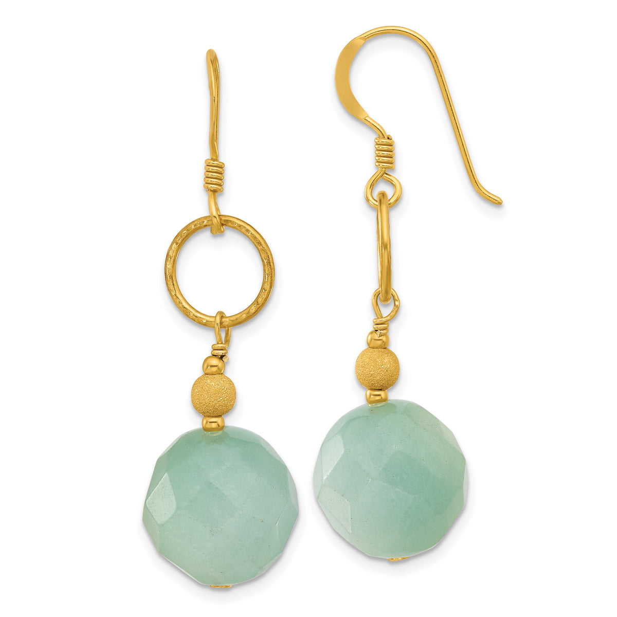 Sterling Silver Gold-plated Polished & Laser-cut Hammered Circle Amazonite Dangle Earrings