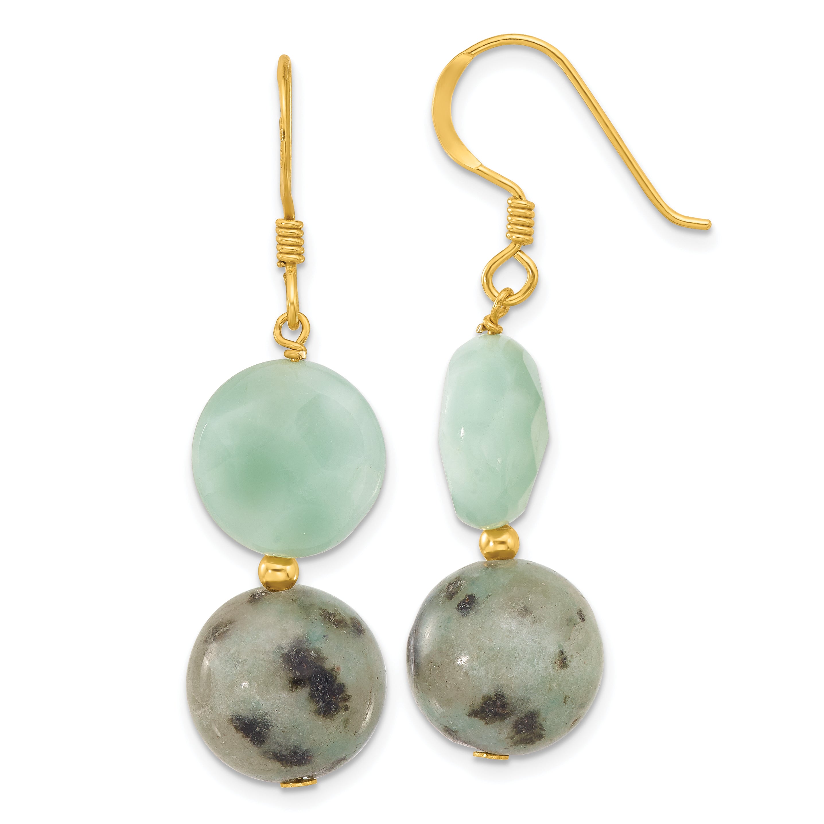 Sterling Silver Gold-plated Polished Amazonite/Kiwi Jasper Dangle Earrings