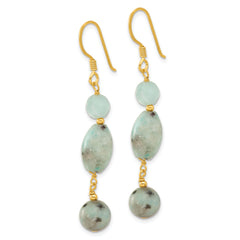 Sterling Silver Gold-plated Polished Amazonite/Kiwi Jasper Dangle Earrings