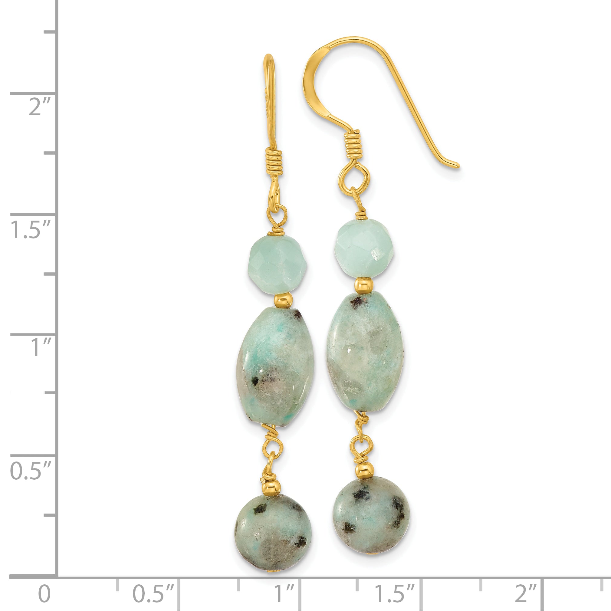 Sterling Silver Gold-plated Polished Amazonite/Kiwi Jasper Dangle Earrings