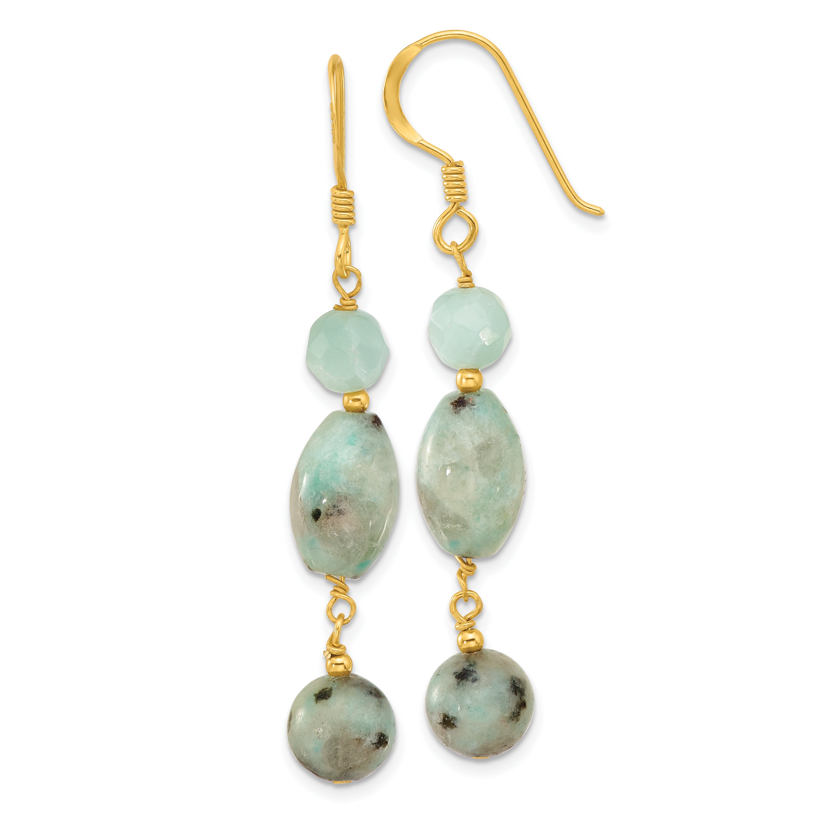 Sterling Silver Gold-plated Polished Amazonite/Kiwi Jasper Dangle Earrings