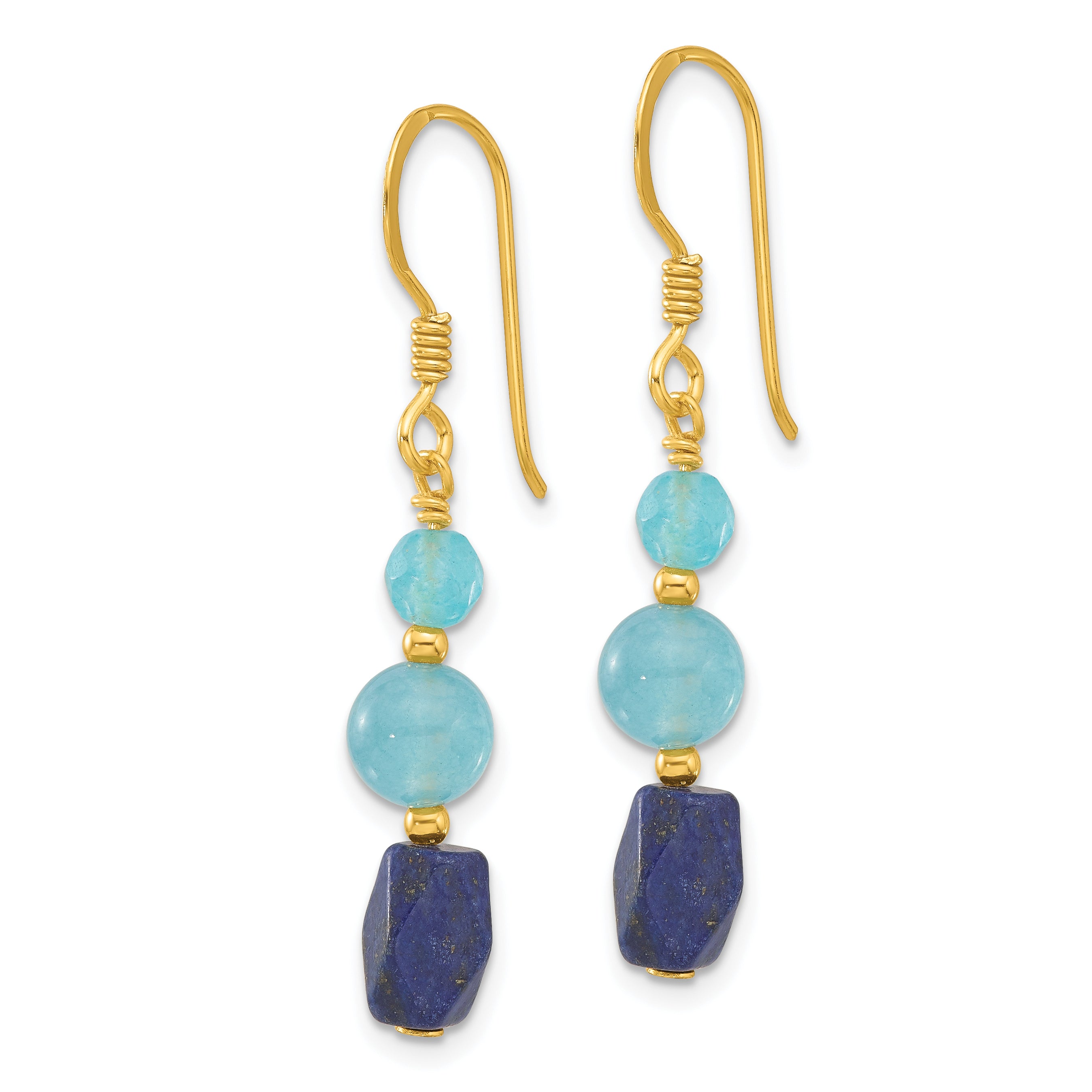 Sterling Silver Gold-plated Polished Lapis & Blue Quartz Dangle Earrings