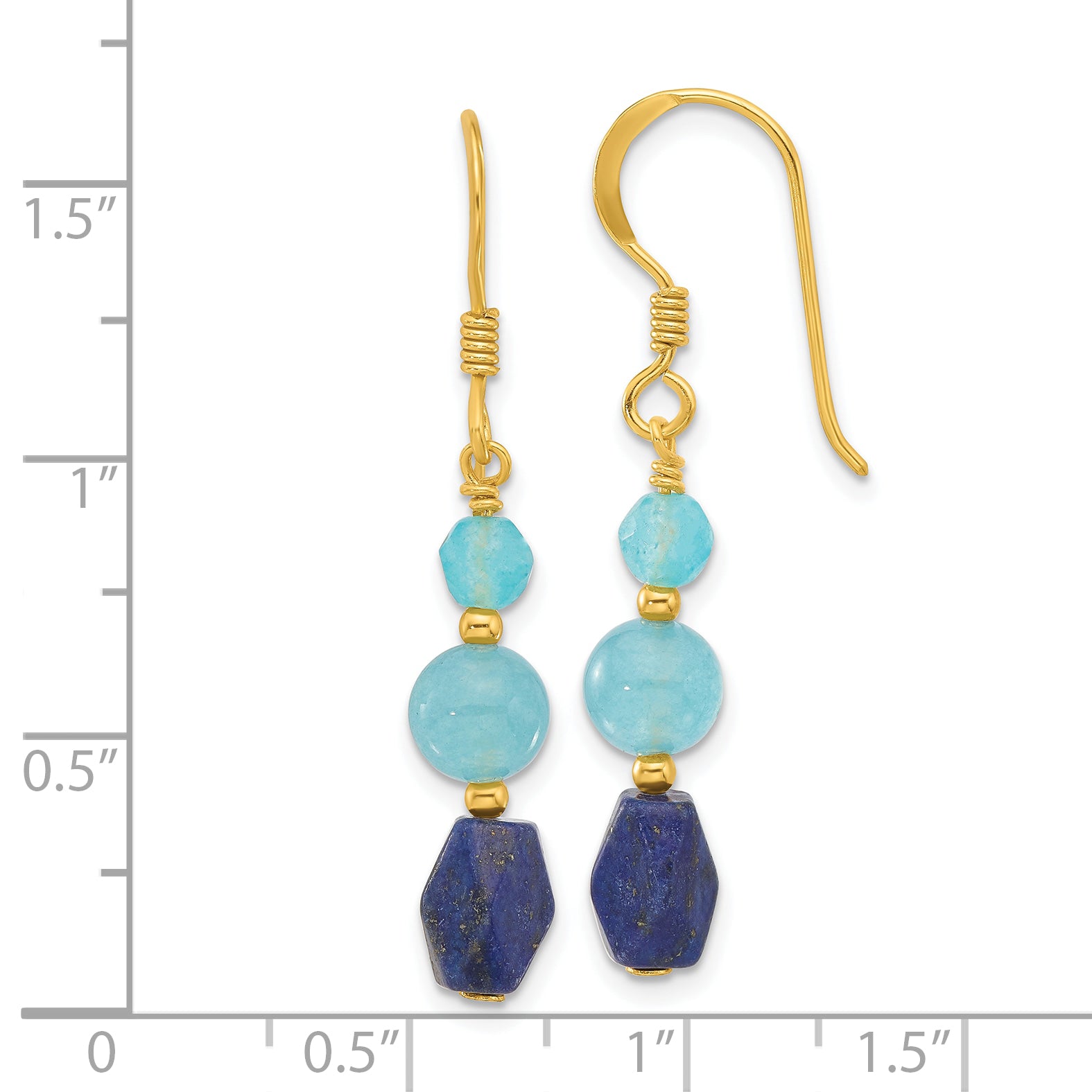 Sterling Silver Gold-plated Polished Lapis & Blue Quartz Dangle Earrings