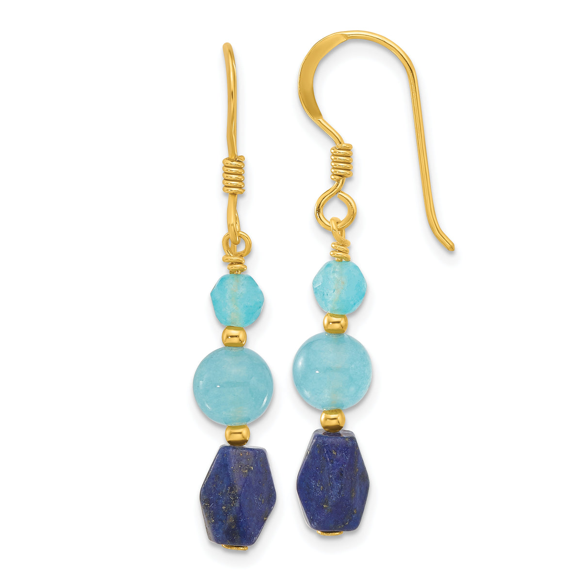 Sterling Silver Gold-plated Polished Lapis & Blue Quartz Dangle Earrings