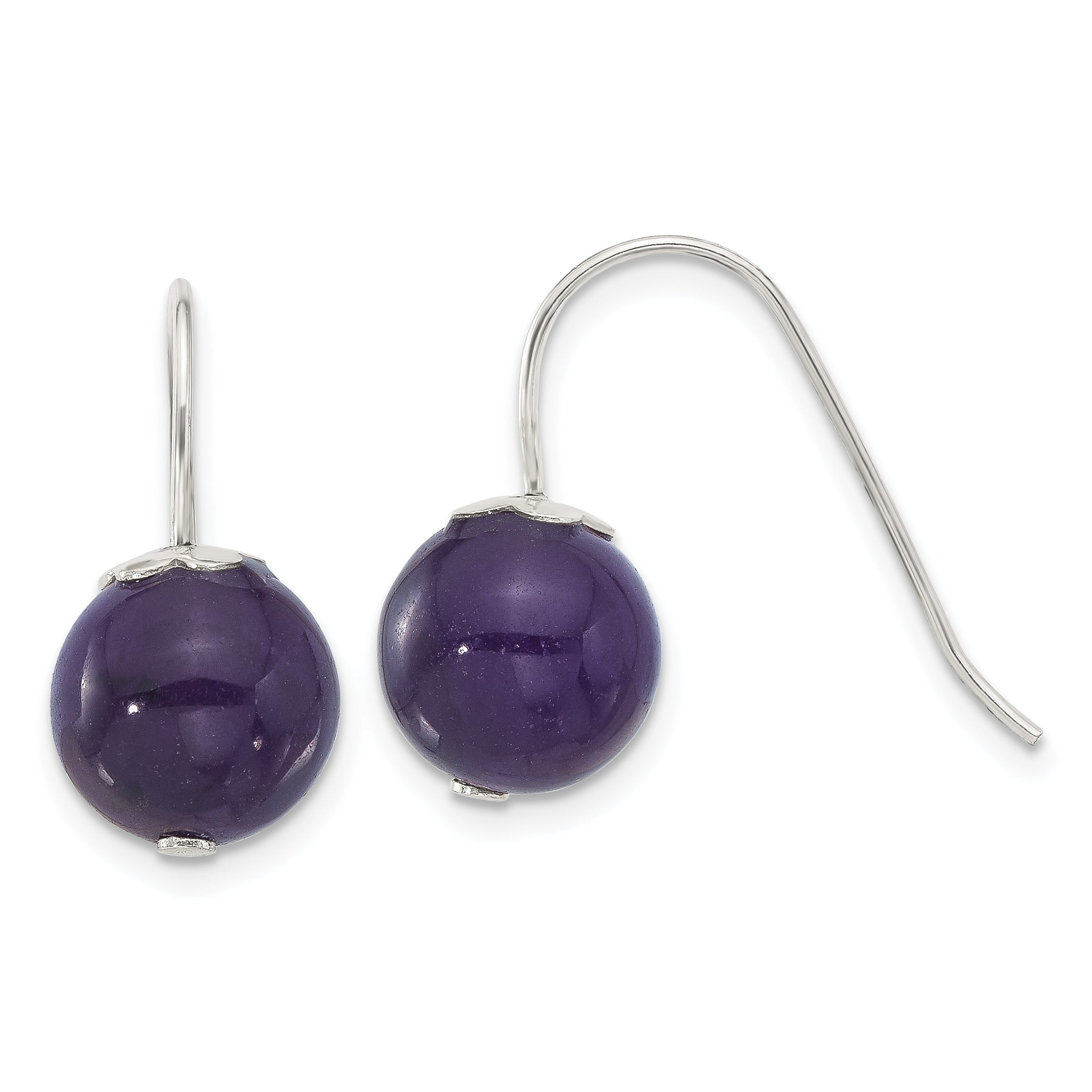 Sterling Silver Polished 10mm Round Amethyst Dangle Earrings