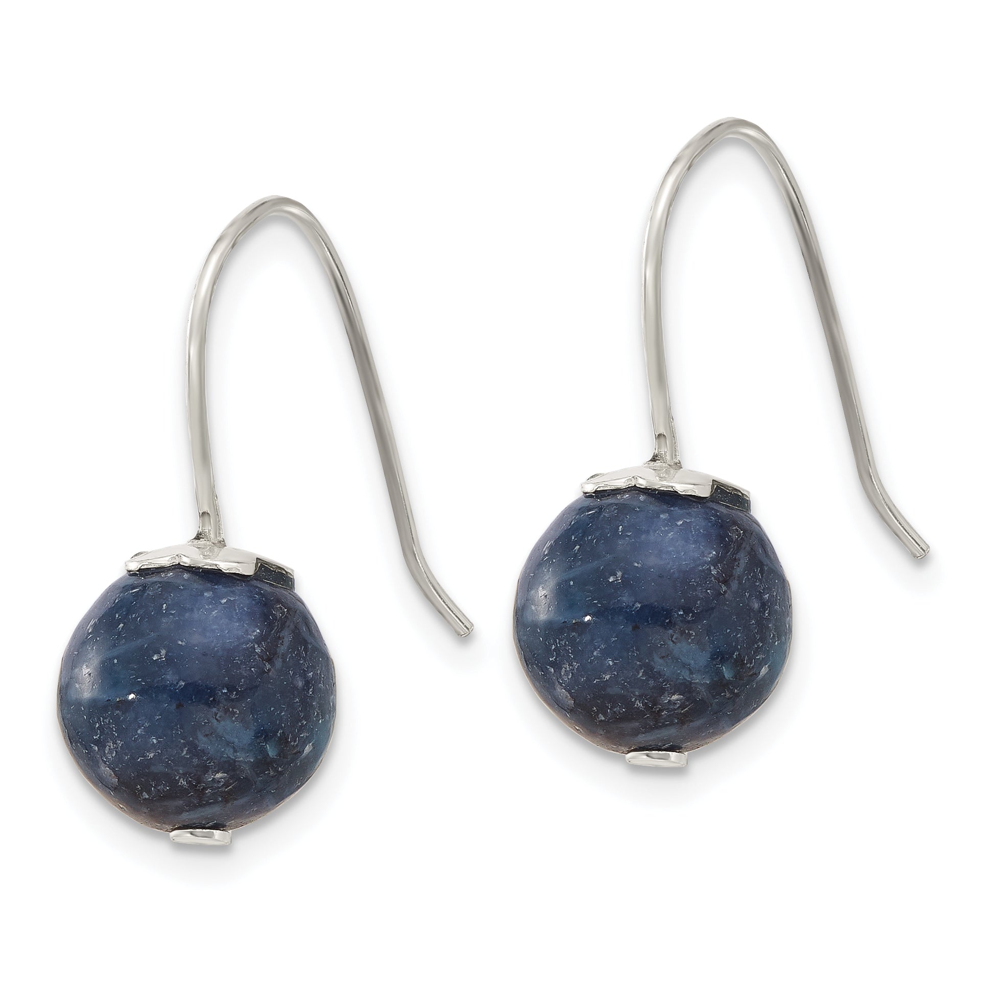 Sterling Silver Polished 10mm Round Lapis Dangle Earrings