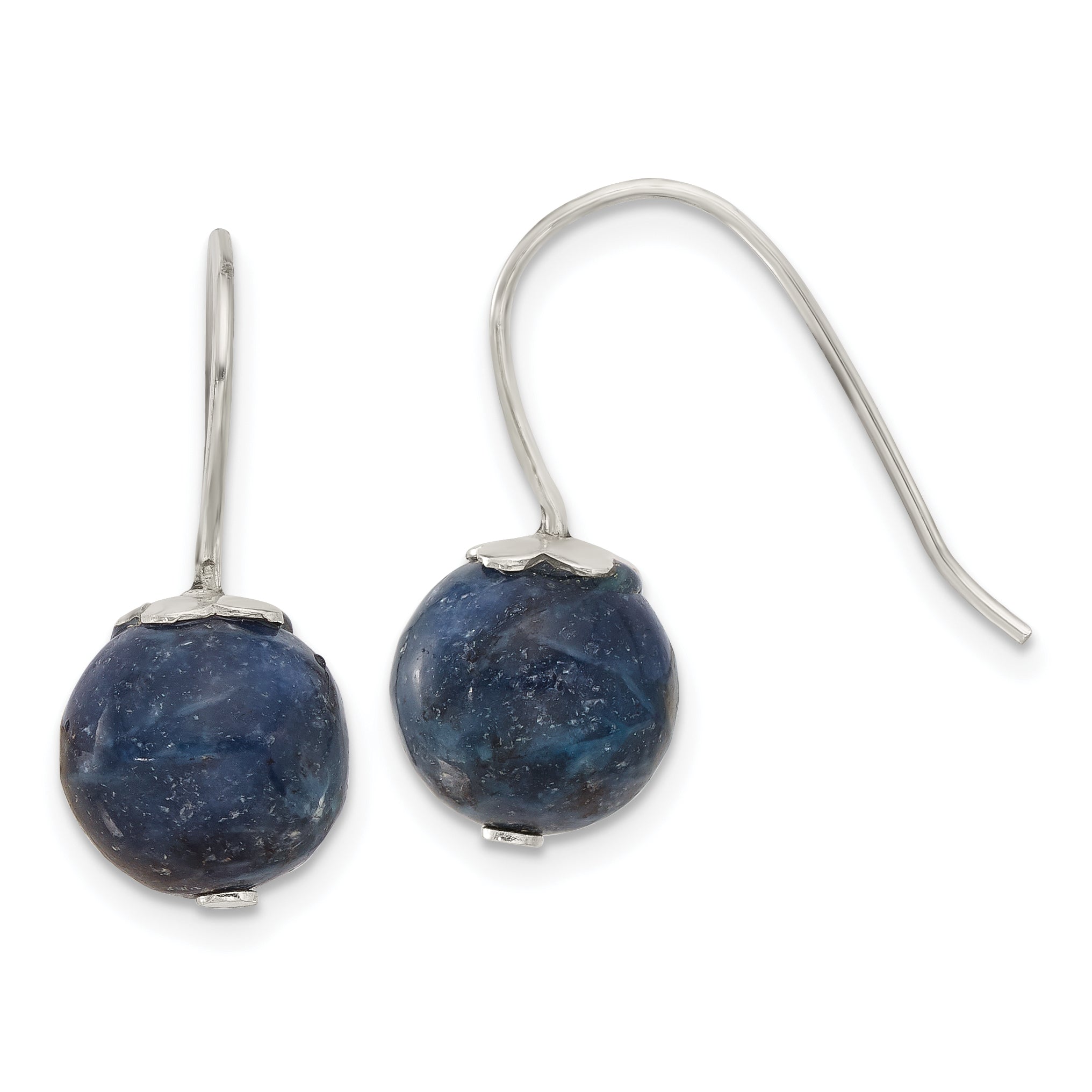 Sterling Silver Polished 10mm Round Lapis Dangle Earrings